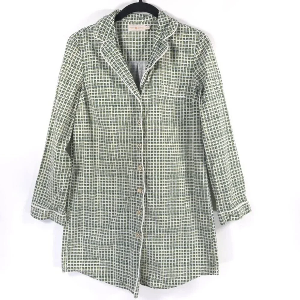 TORY BURCH Mireille Printed‎ Stretch-cotton Pajama Button Shirt Dress Size XS/TP